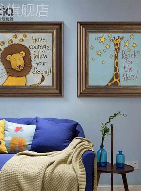 网红美式儿房卧室动装饰童画床小挂装画女孩男孩卡通画头饰墙画物