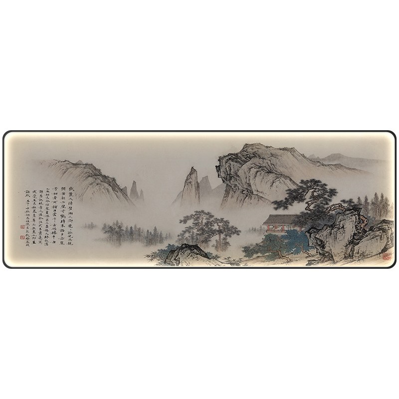 网红新中式横幅大气装饰画背景墙沙发客厅挂画国画办公室山水画灯