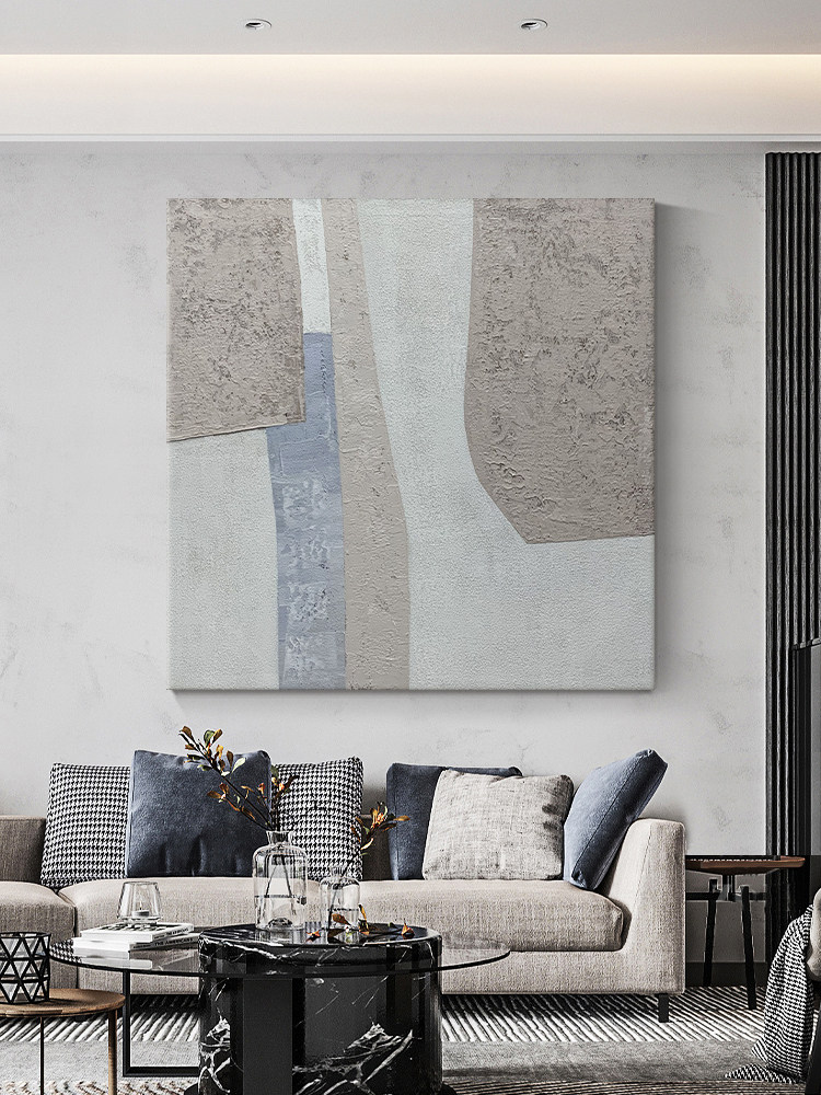 纯手绘油画莫兰迪抽象装饰画玄关挂画灰色意象餐厅壁画样板房网红