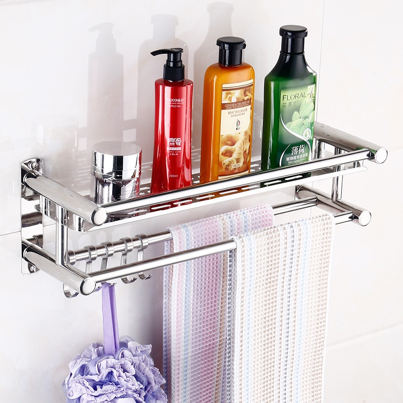 不锈钢卫生间置物架毛巾架收纳洗手间浴室挂架厕所洗漱台日用壁挂
