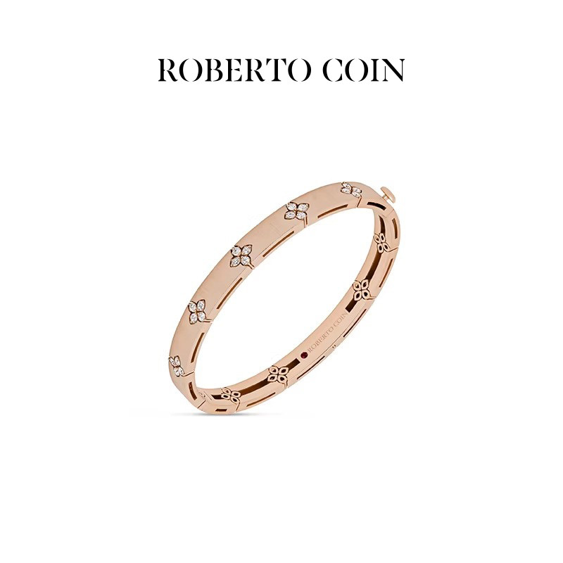 ROBERTO COIN/珂瑛LOVE IN VERONA 18K金缎面拉丝钻石手镯