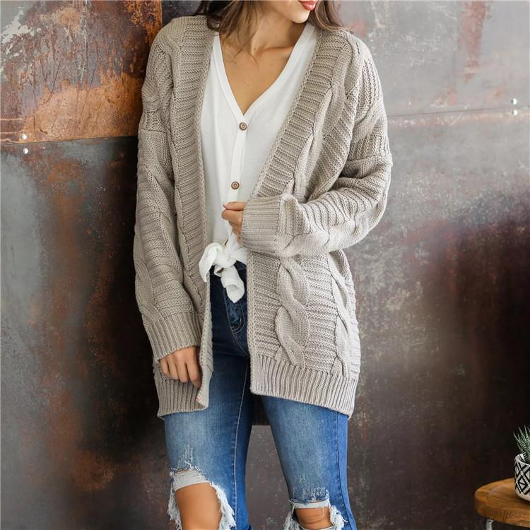 Women's long sleeve mid-length twist cord cardigan
