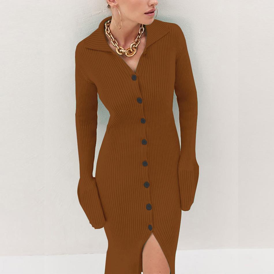 Long Sleeve Lapel Cardigan Long Button Trumpet Sleeve