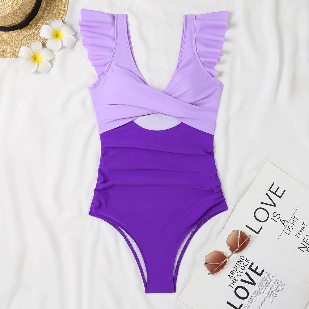 tie back waist high hollow tummy-control swimsuit one-piece