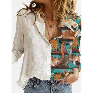 cat sleeved womens long digital Fashion ladies loose animal