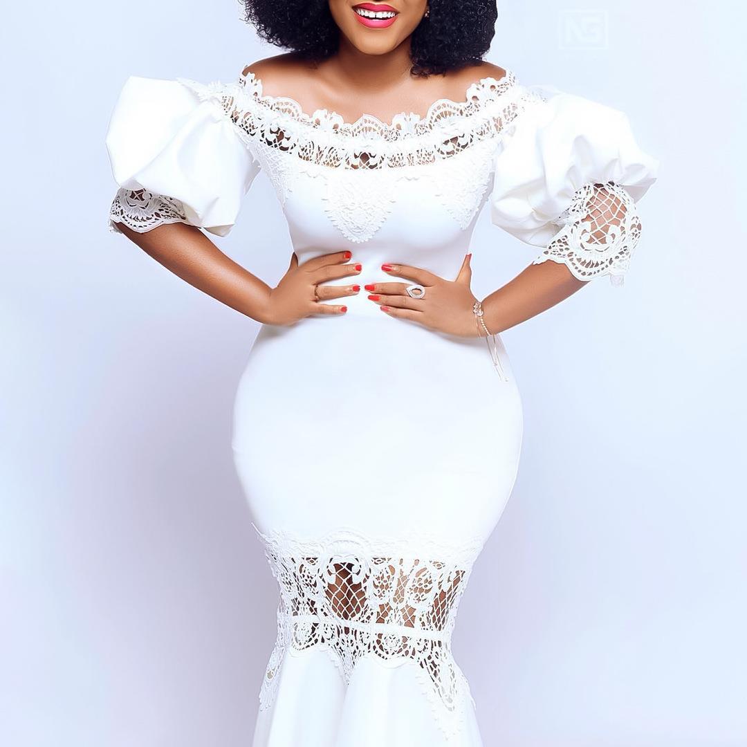 Womens one-shoulder collar lace splicing banquet mermaid