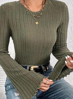 colthes tops tee knit ribbed fall elegant fitted slim