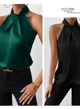 Satin Womens Sleeveless Silk Tank Halter Satin Top Top