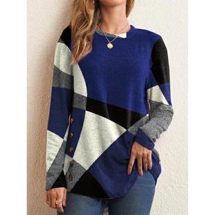 Long Sleeve Contrast Geometric Loose Color Spring Womens