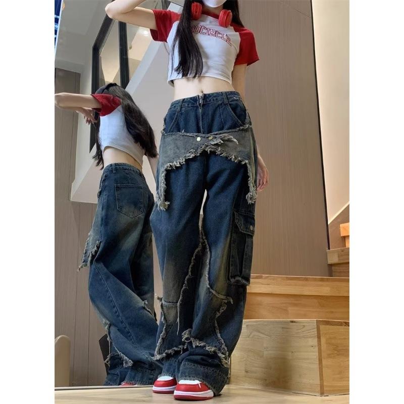 jeans raw pants hip denim trousers street blue vintage