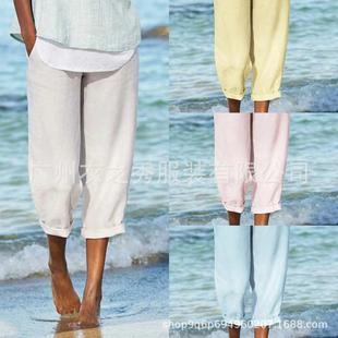 pants nine-point pocket breathable linen and cotton retro