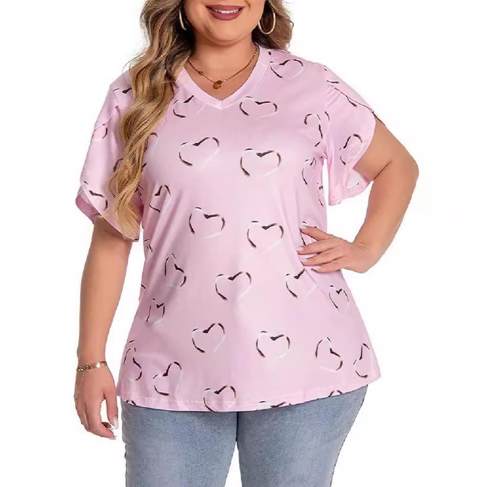 sleeve heart lotus large loose size casual V-neck sleeve
