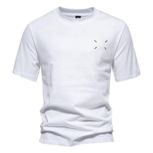neck point embroidery pure Four shirt mens cotton round