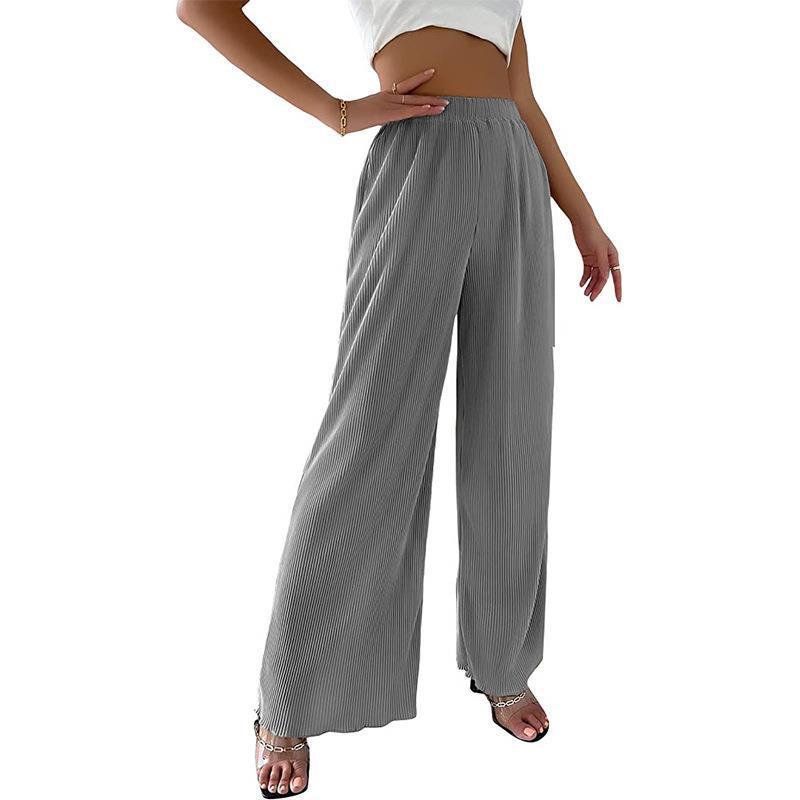 Casual Loose Drape Womens Leg Color Pleated Wide Solid