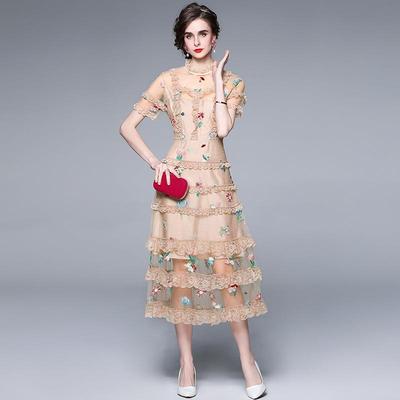 Long skirt summer womens clothing floral mesh fairy dress