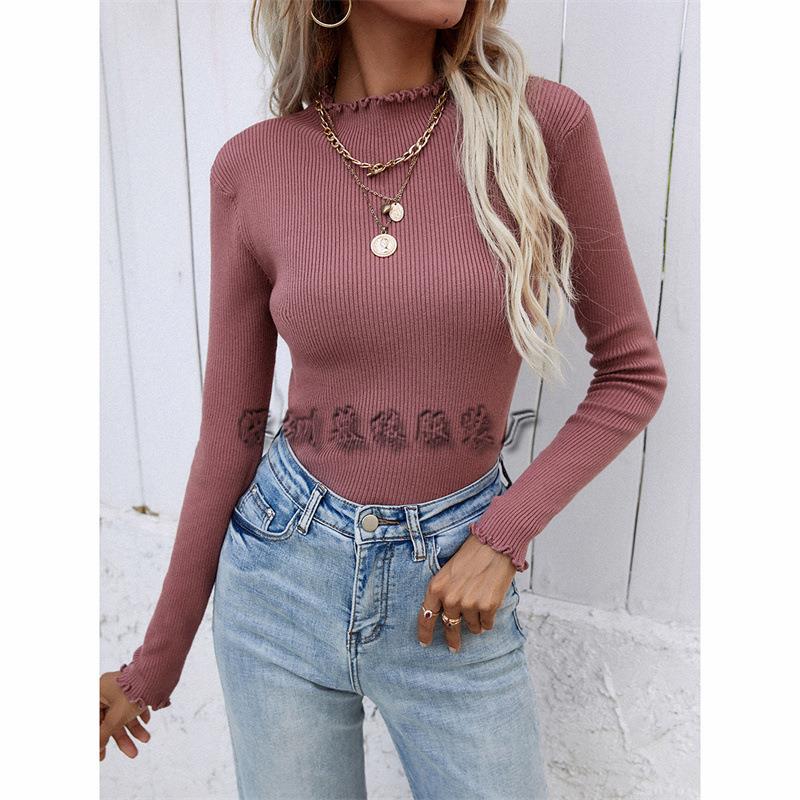 Autumn small women turtleneck solid sweater tops bottoming