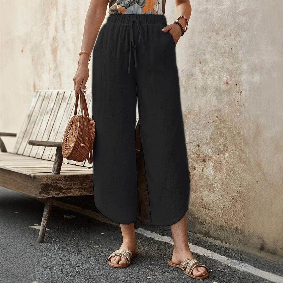 Pants and Casual Linen Cropped Pockets Loose Drawstring