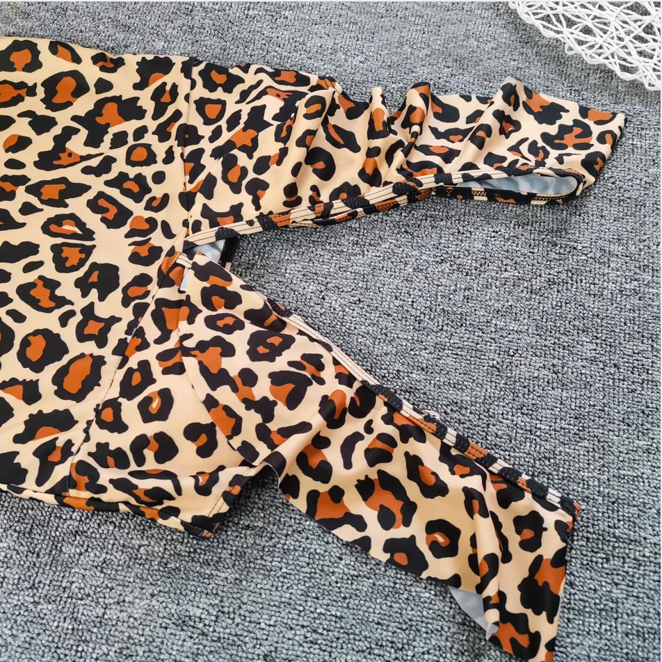 Womens two-piece bikini with ruffled leopard print