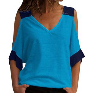 Contrast Shoulder Shirt Sleeve Short Off Neck Color