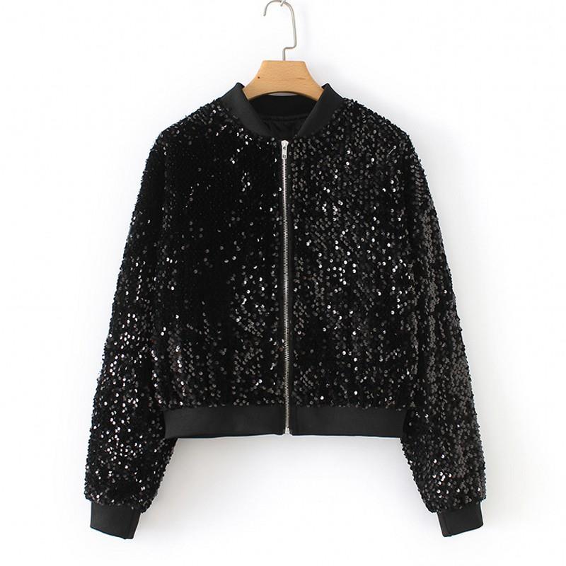 womens sparkly sequin jacket zipper long glitter classic