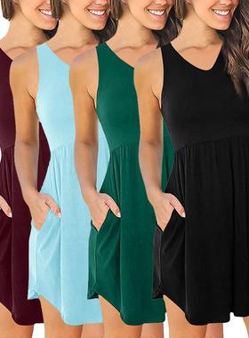 women dress fashion casual comfy sexy solid color pocketed