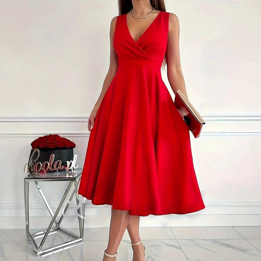 commuter slit New neck long color sleeveless round skirt