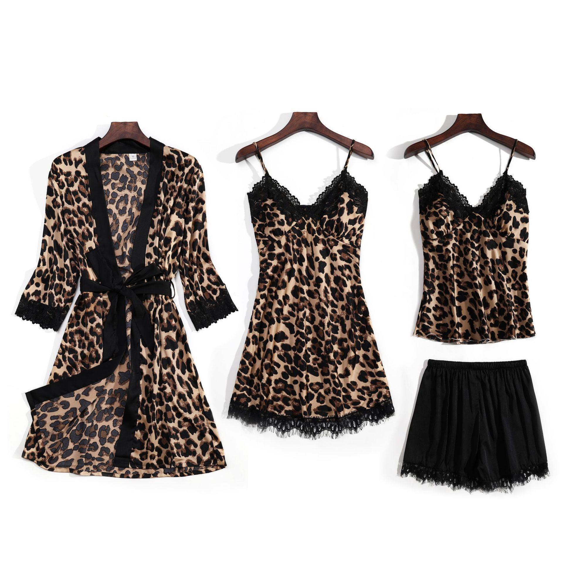 sexy pajamas leopard nightgowns robes lace satin sleepwear