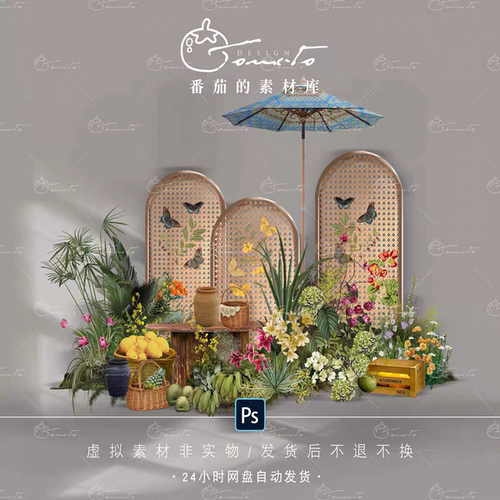 TOMATO50婚礼素材南洋风南法风藤编水果绿植甜品台户外区域布景
