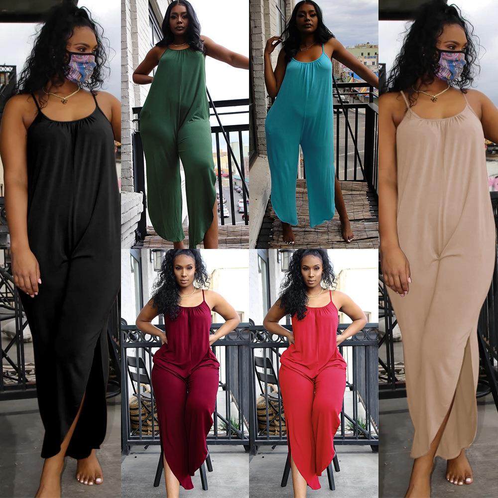 jumpsuit casual six-color loose slits with women for