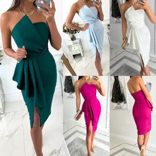 dresses sexy solid women shoulder cocktail one ruched prom