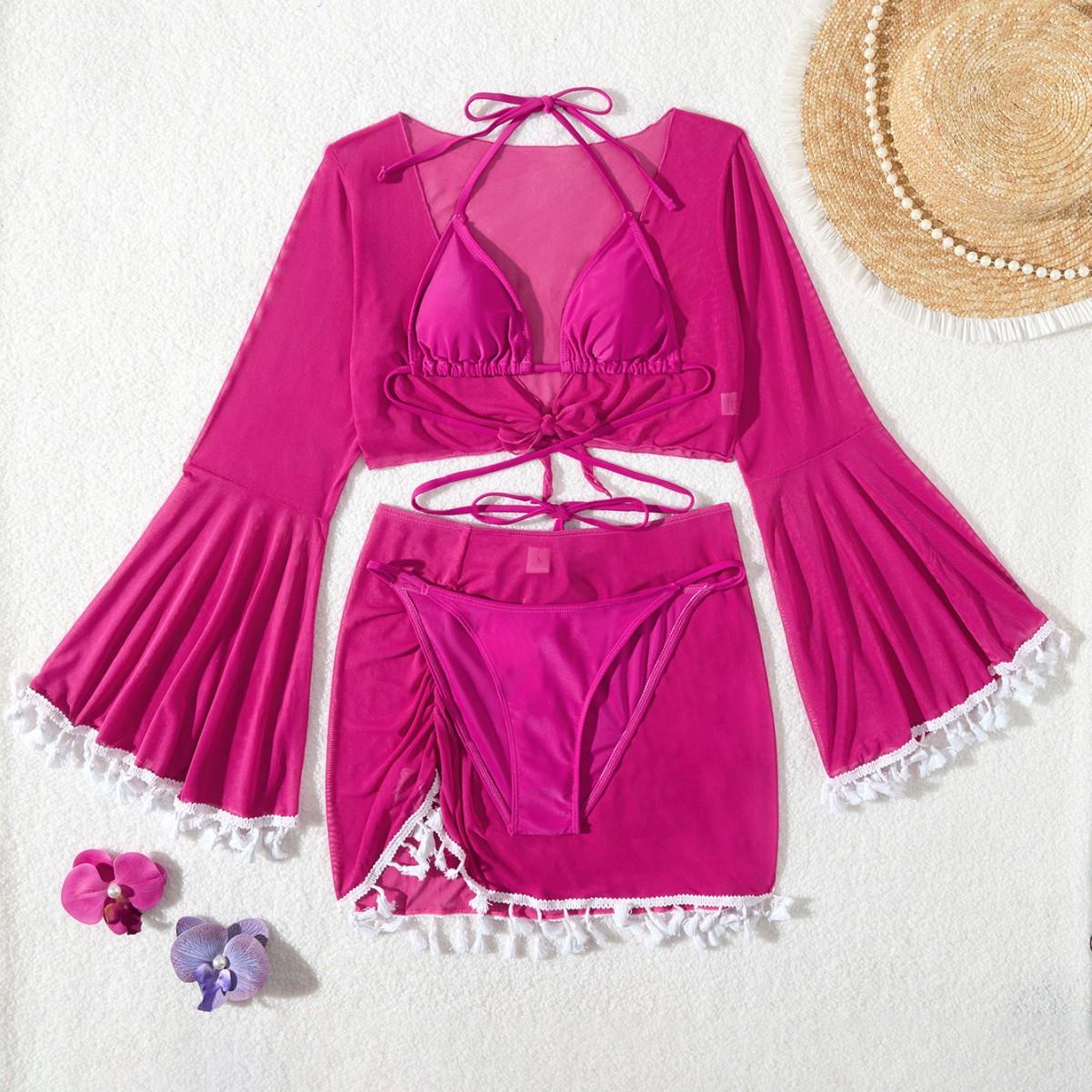 swimsuit bikini four-piece skirt short blouse mesh tassel