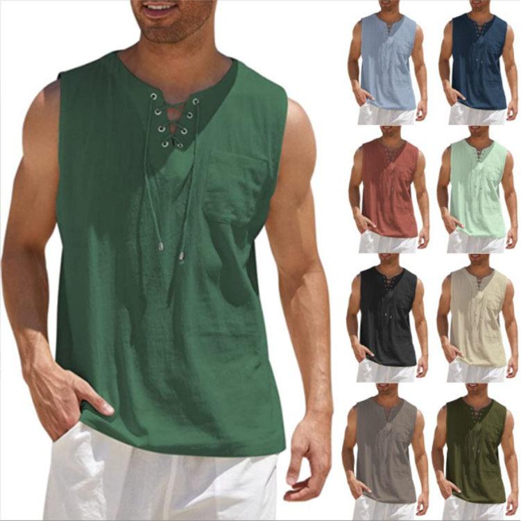shirt casual lace-up sleeveless fashionable color solid
