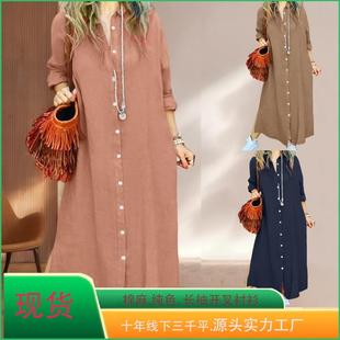 Shirt Dress and Size Sleeve Womens Cotton Long Long Dress