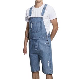 Retro Mens Denim Ripped Shorts Overalls
