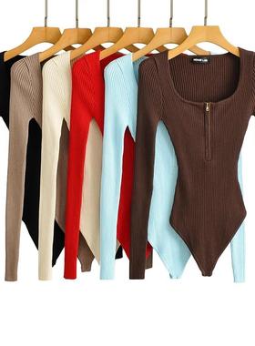Slim Fit Half-Zip Neck Knit Sweater Women's Jumper