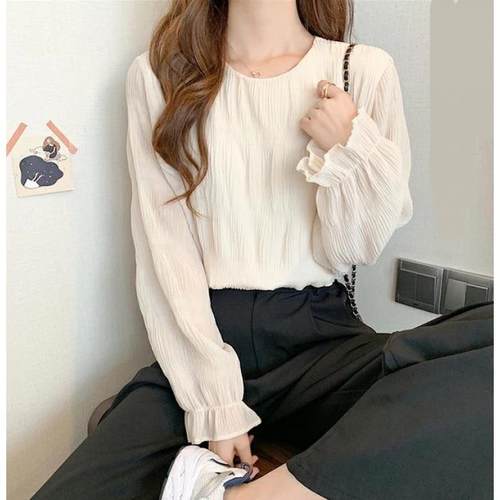 black shirts for women flare pleated chic loose tops autumn