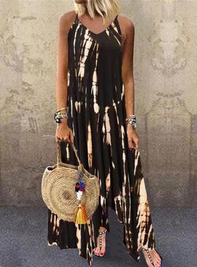 Women's long skirt slit skirt irregular tie-dye pocket dress