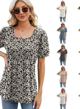 top women sleeve neck drawstring short for loose Round