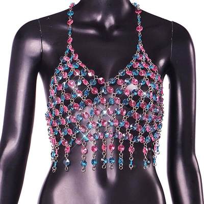 Gem Chain Tassel Stitching Womens Backless