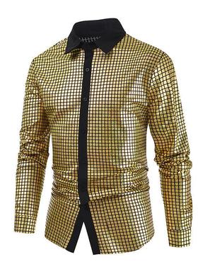 Mens formal shirt sequin button-down shirt clothing lapel