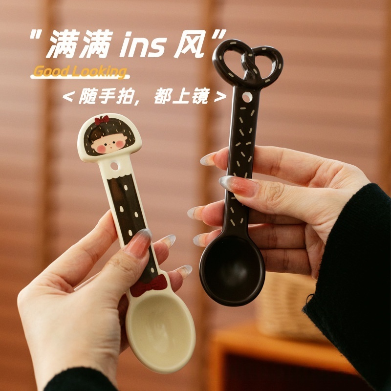 可爱陶瓷勺子长柄饭勺喝汤勺调羹汤匙高颜值咖啡勺甜品麦片搅拌勺