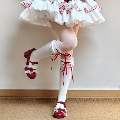 Lolita袜子女蕾丝花边小腿袜棉袜