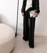 ROW感松紧腰黑色阔腿裤 进口精纺羊毛材质 T理论家同源 3HLADY
