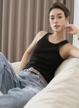 3HLADY 衣橱胶囊系列 真丝包边TANK工字弹力精梳棉背心内搭单穿