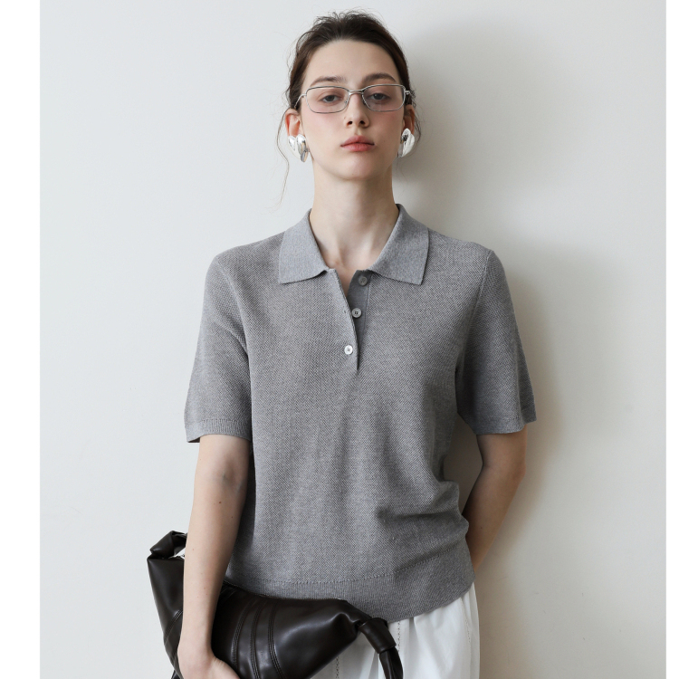 3HLADY 缪系穿搭CLEAN FIT 独特肌理纹编织POLO小翻领针织衫上衣
