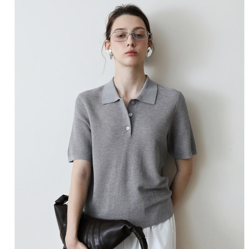 3HLADY 缪系穿搭CLEAN FIT 独特肌理纹编织POLO小翻领针织衫上衣