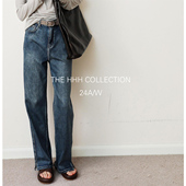 放松微宽直筒牛仔裤 3HLADY 进口棉 飒飒率性 石墨水洗 复古蓝色