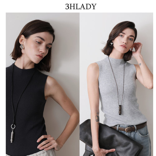 3HLADY| 长期主义 半高领设计螺纹修身设计无袖针织上衣