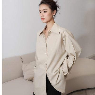 极简天丝棉衬衣中长款小宽松
