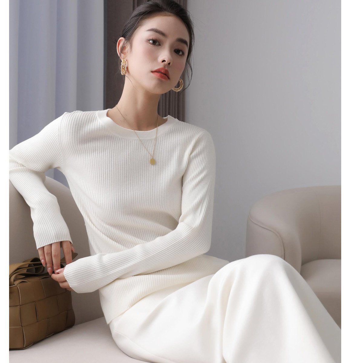 3HLADY |细节小心机德国扬子纱美丽奴羊毛时髦后背镂空装饰针织衫,女装/女士精品,毛针织衫,淘宝优惠券,粉丝福利购,淘宝优惠卷